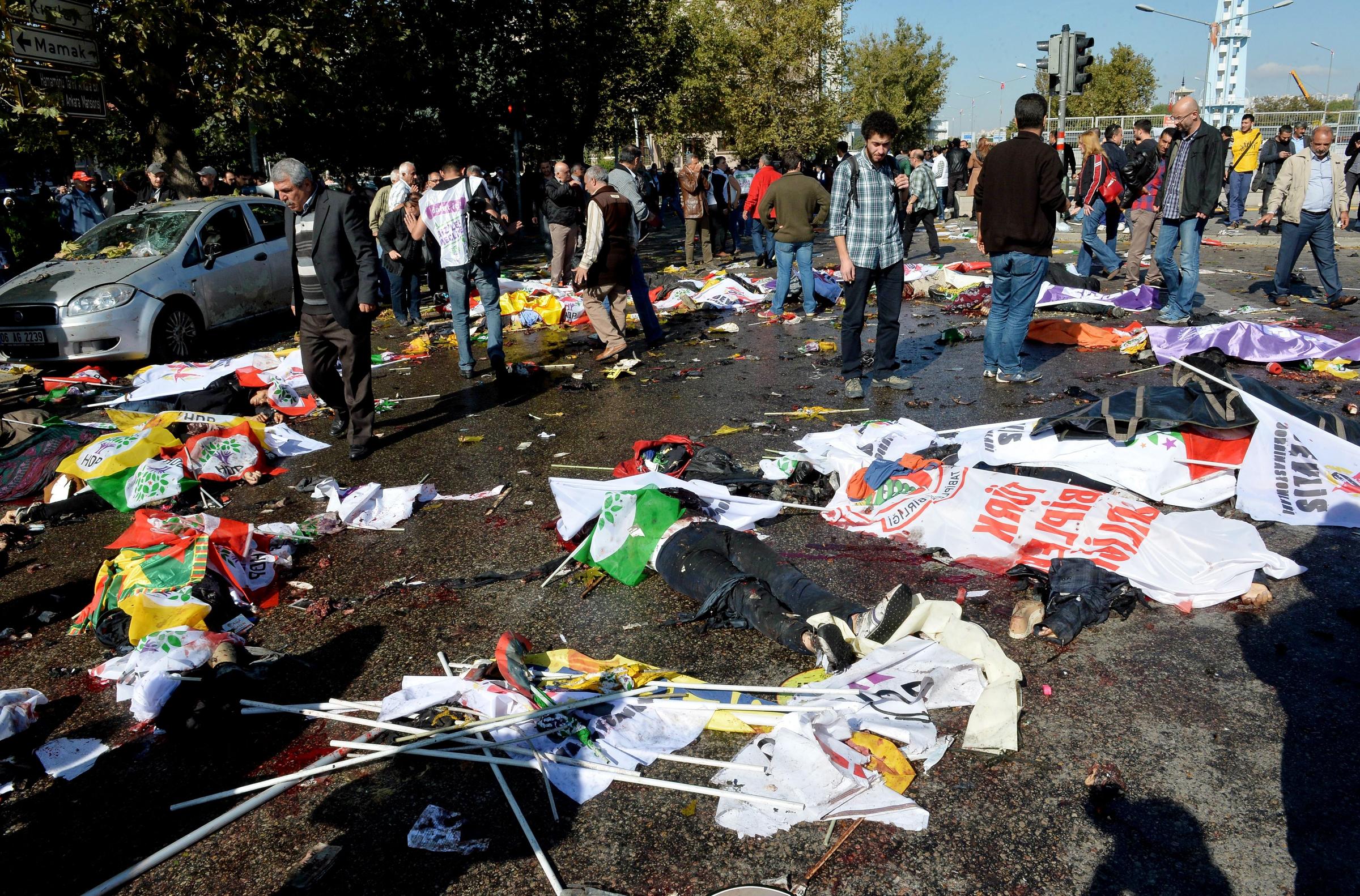 Two blasts, reportedly targeting a peace rally in Ankara, Turkey on Saturday morning, left at least 30 people dead and 126 wounded outside the capital's main train station.